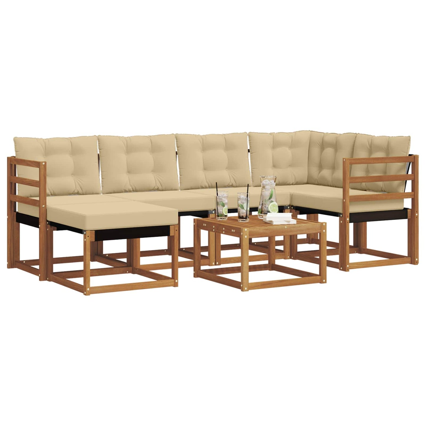 Set di divani da esterno con cuscino 7 pcs Naturale e Beige