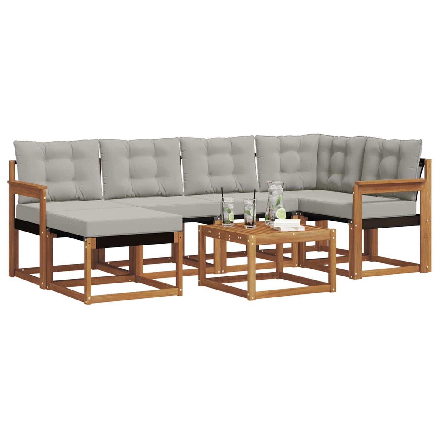 Set di divani da esterno 7 pcs Grigio Naturale e Chiaro