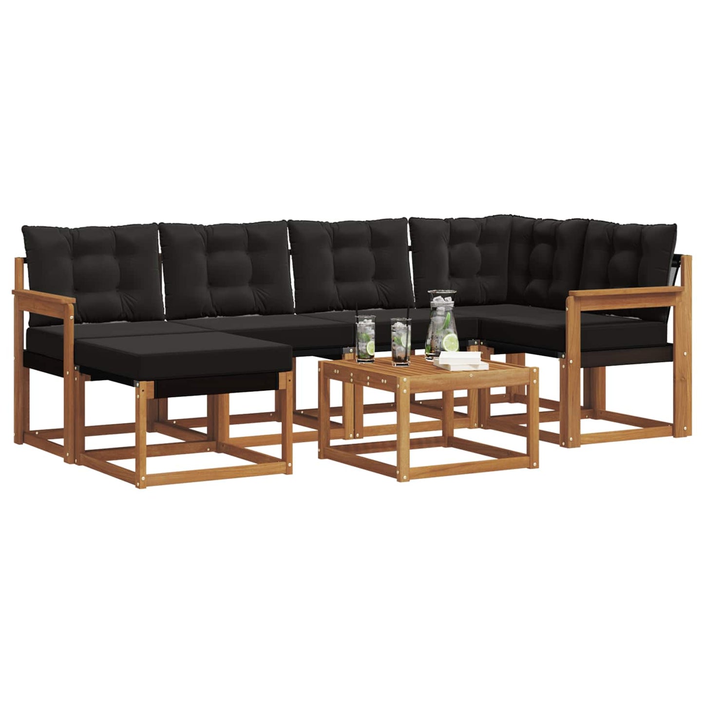 Set di divani da esterno con cuscino 7 pcs Naturale e Nero | homemem39