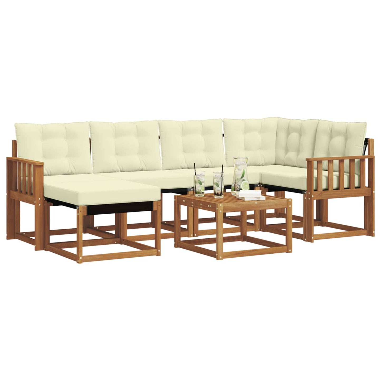 Set di divani da esterno con cuscino 7 pcs Naturale e Crema | homemem39