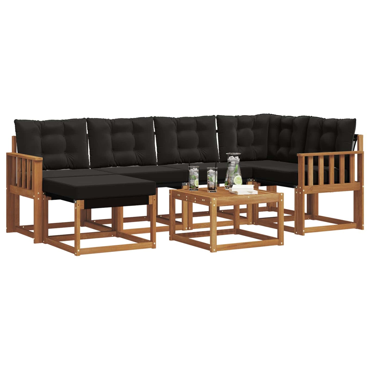 Set di divani da esterno con cuscino 7 pcs Naturale e Nero