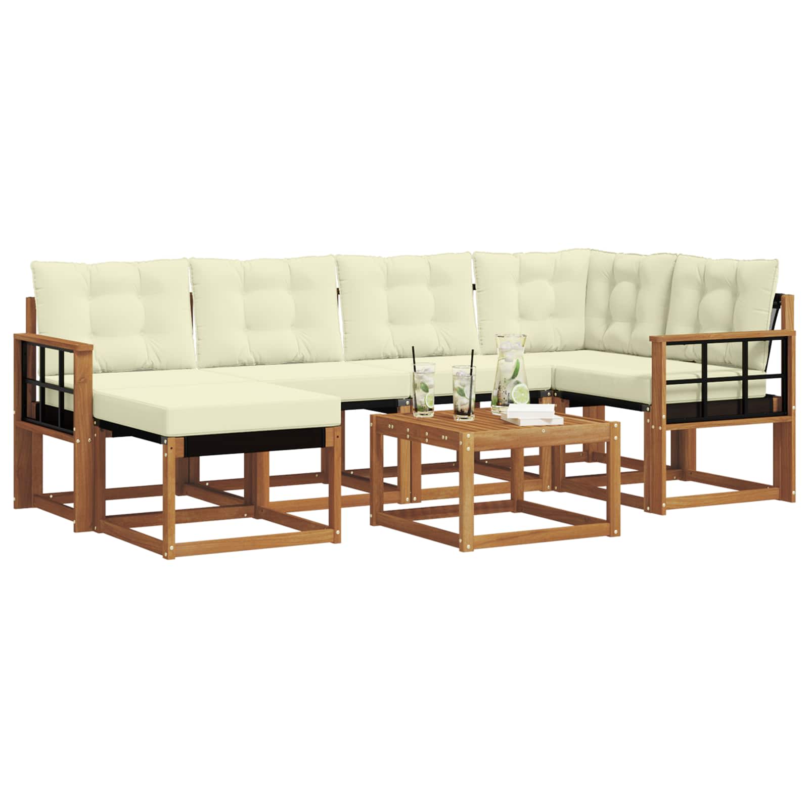 Set di divani da esterno con cuscino 7 pcs Naturale e Crema | homemem39