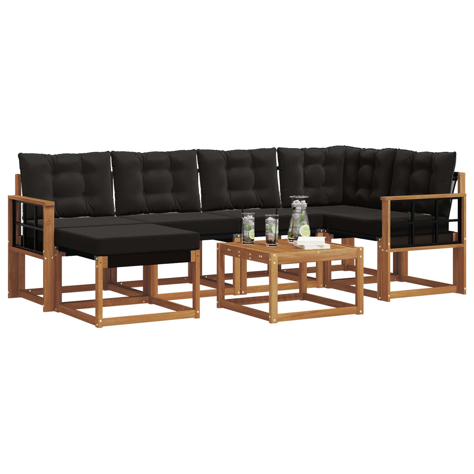 Set di divani da esterno con cuscino 7 pcs Naturale e Nero | homemem39
