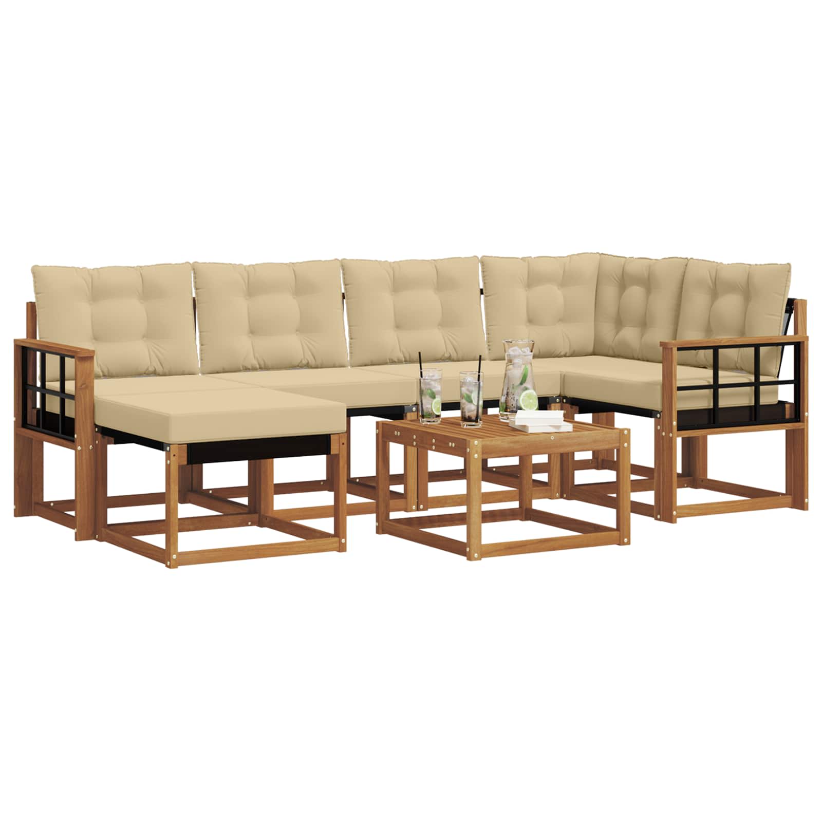 Set di divani da esterno con cuscino 7 pcs Naturale e Beige | homemem39