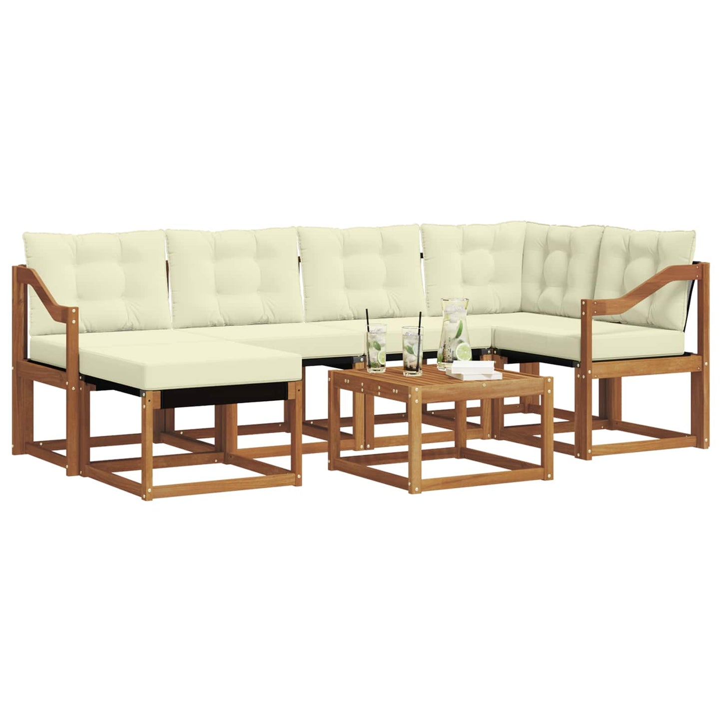 Set di divani da esterno con cuscino 7 pcs Naturale e Crema | homemem39