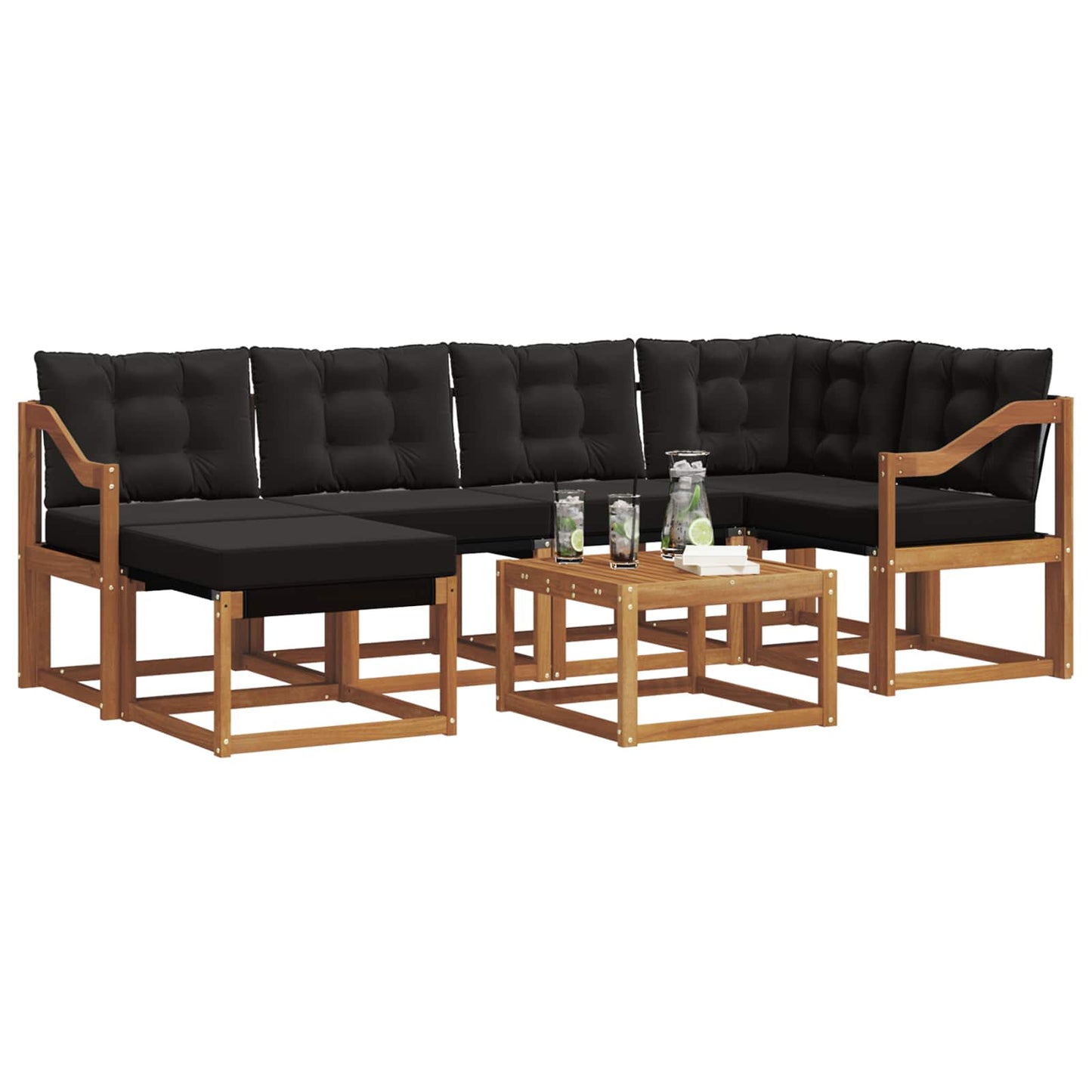 Set di divani da esterno con cuscino 7 pcs Naturale e Nero