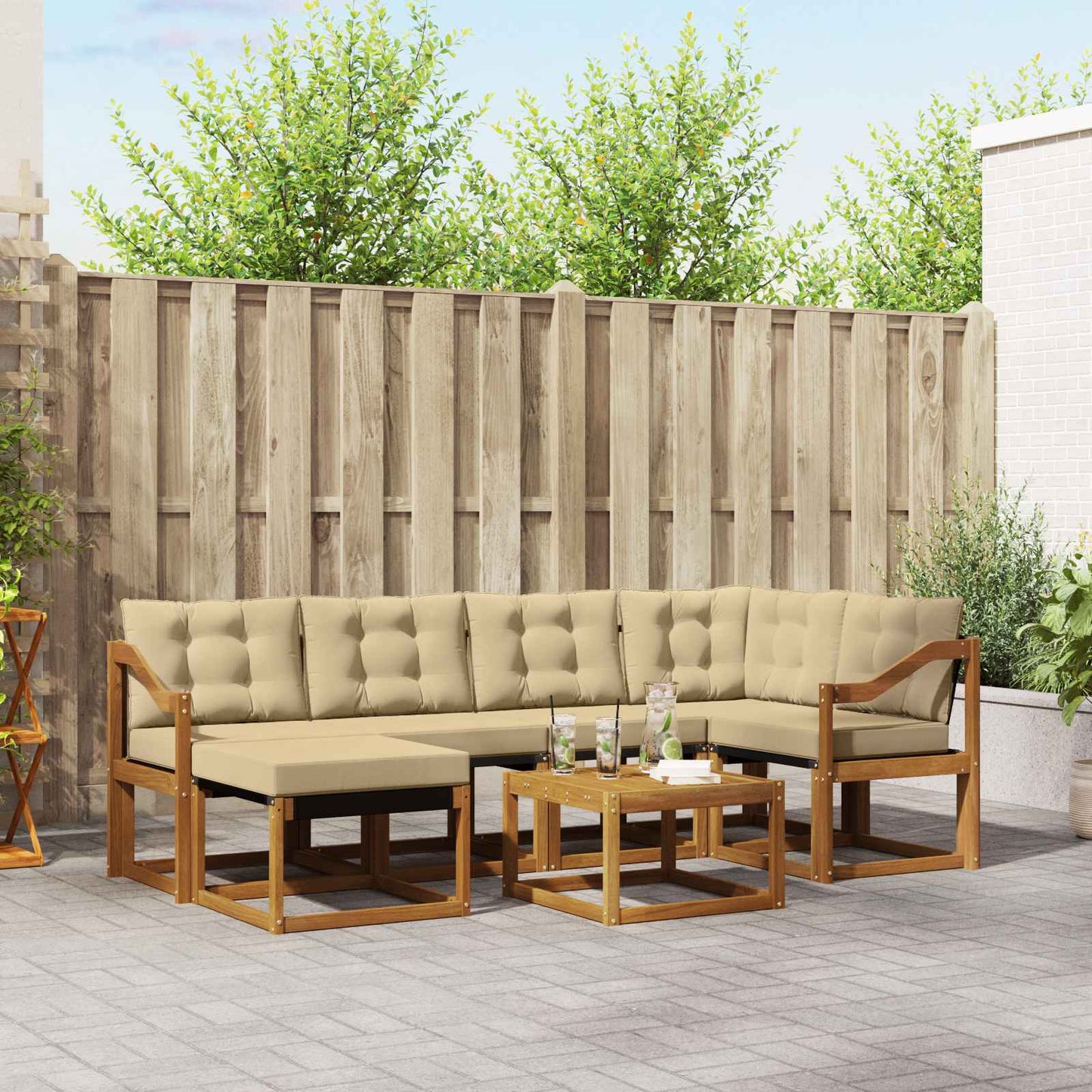Set di divani da esterno con cuscino 7 pcs Naturale e Beige | homemem39