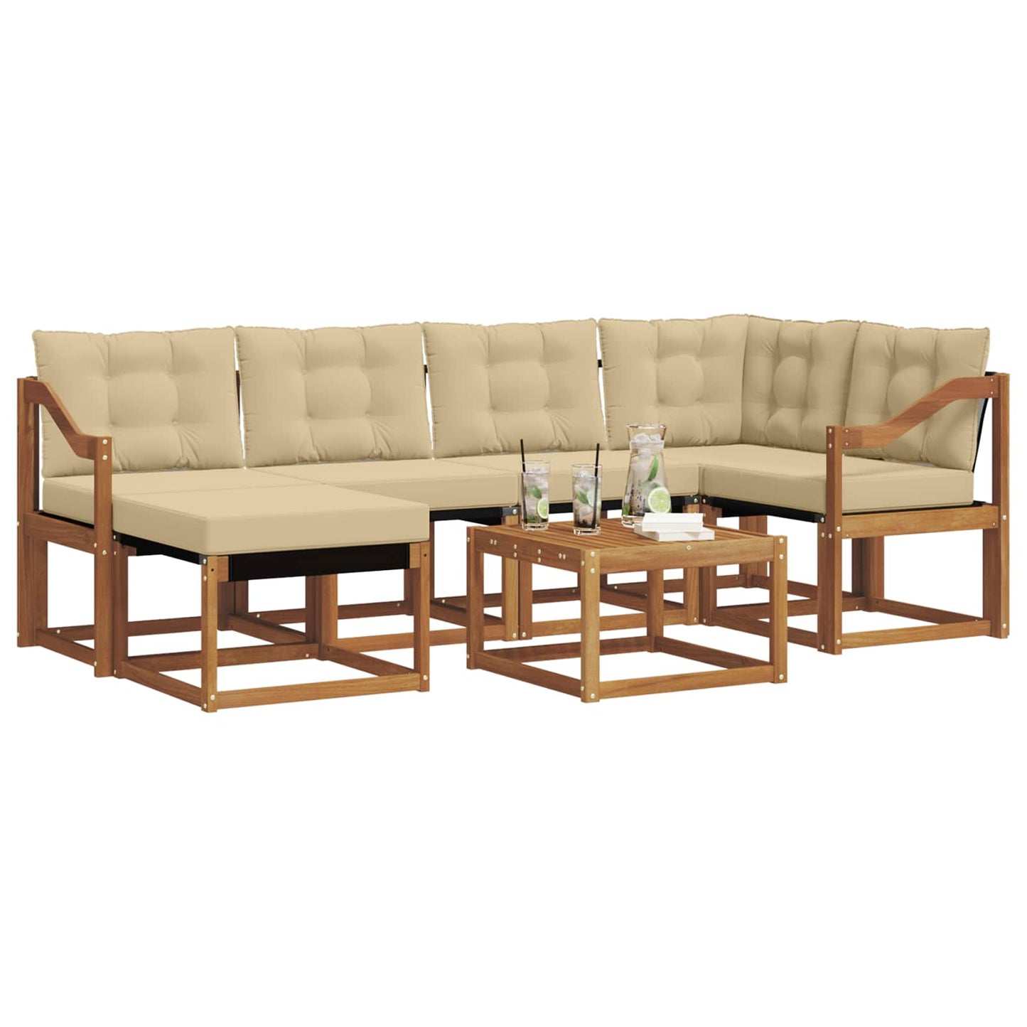 Set di divani da esterno con cuscino 7 pcs Naturale e Beige | homemem39