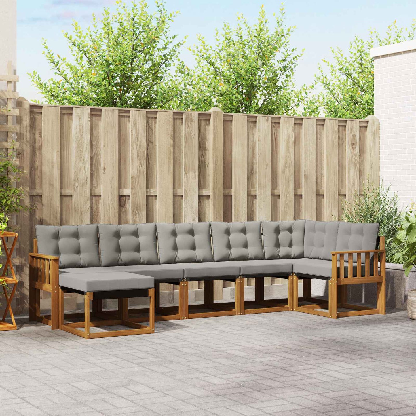 Set di divani da esterno 7 pcs Grigio Naturale e Chiaro