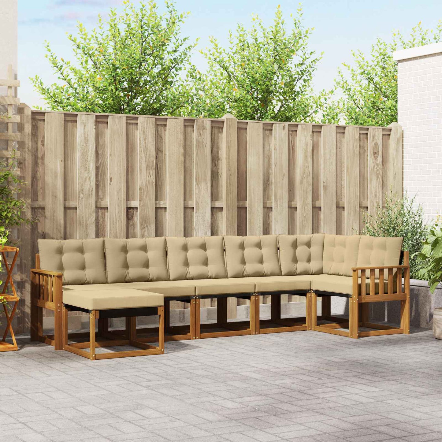 Set di divani da esterno con cuscino 7 pcs Naturale e Beige