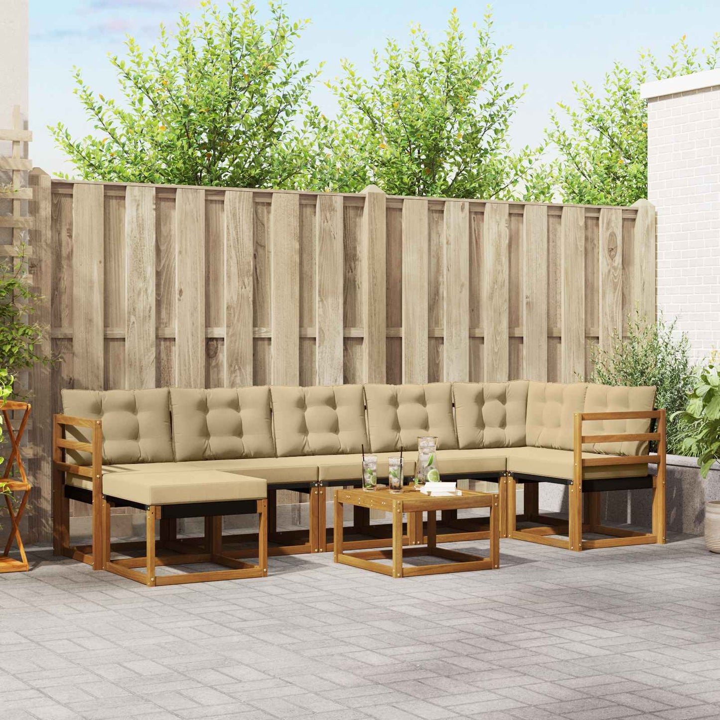 Set di divani da esterno con cuscino 8 pcs Naturale e Beige