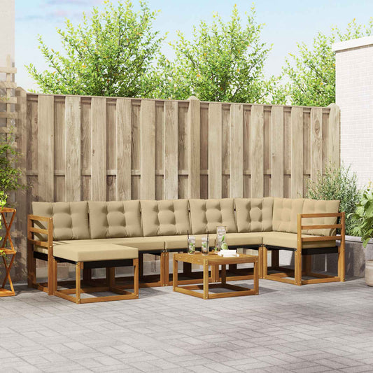 Set di divani da esterno con cuscino 8 pcs Naturale e Beige