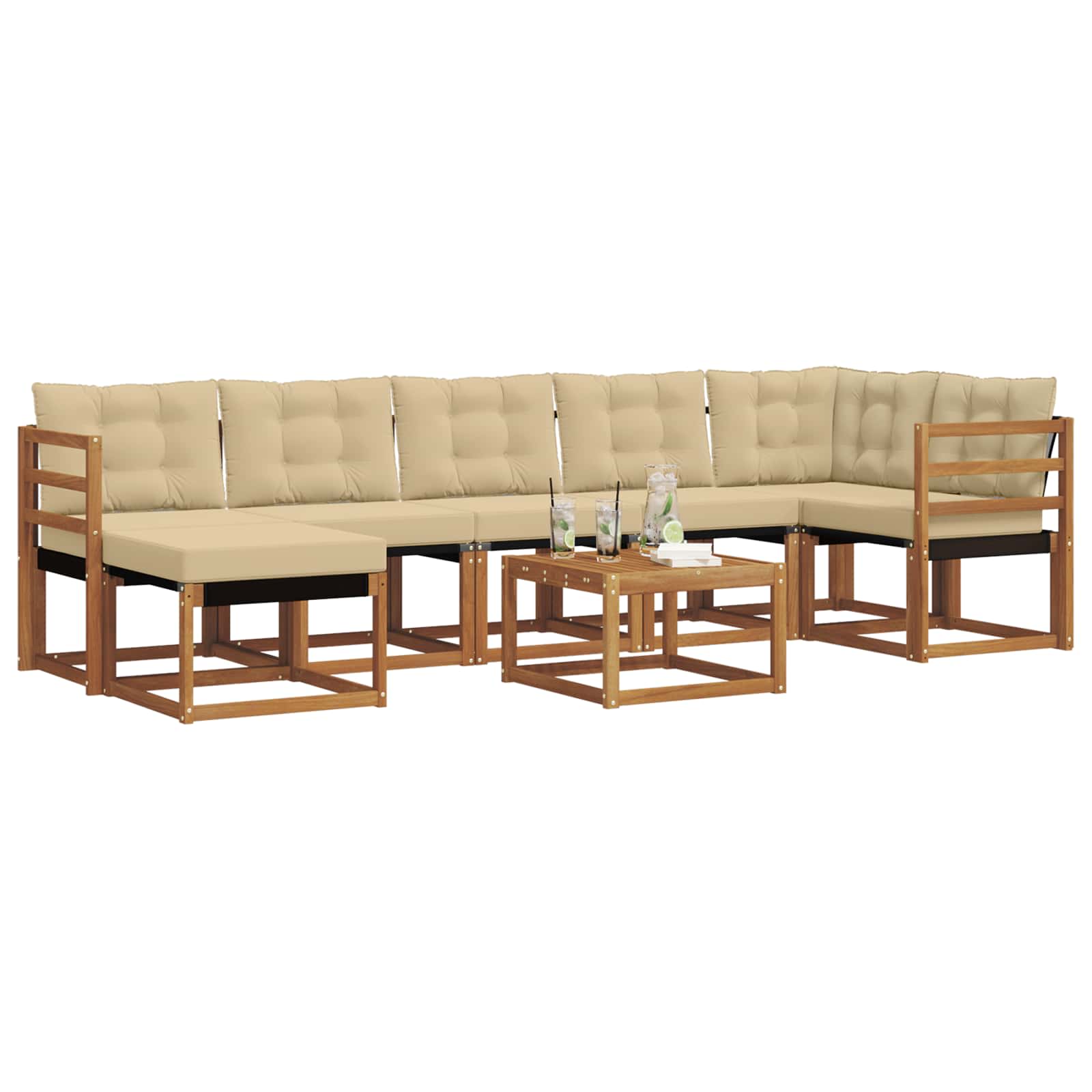 Set di divani da esterno con cuscino 8 pcs Naturale e Beige | homemem39