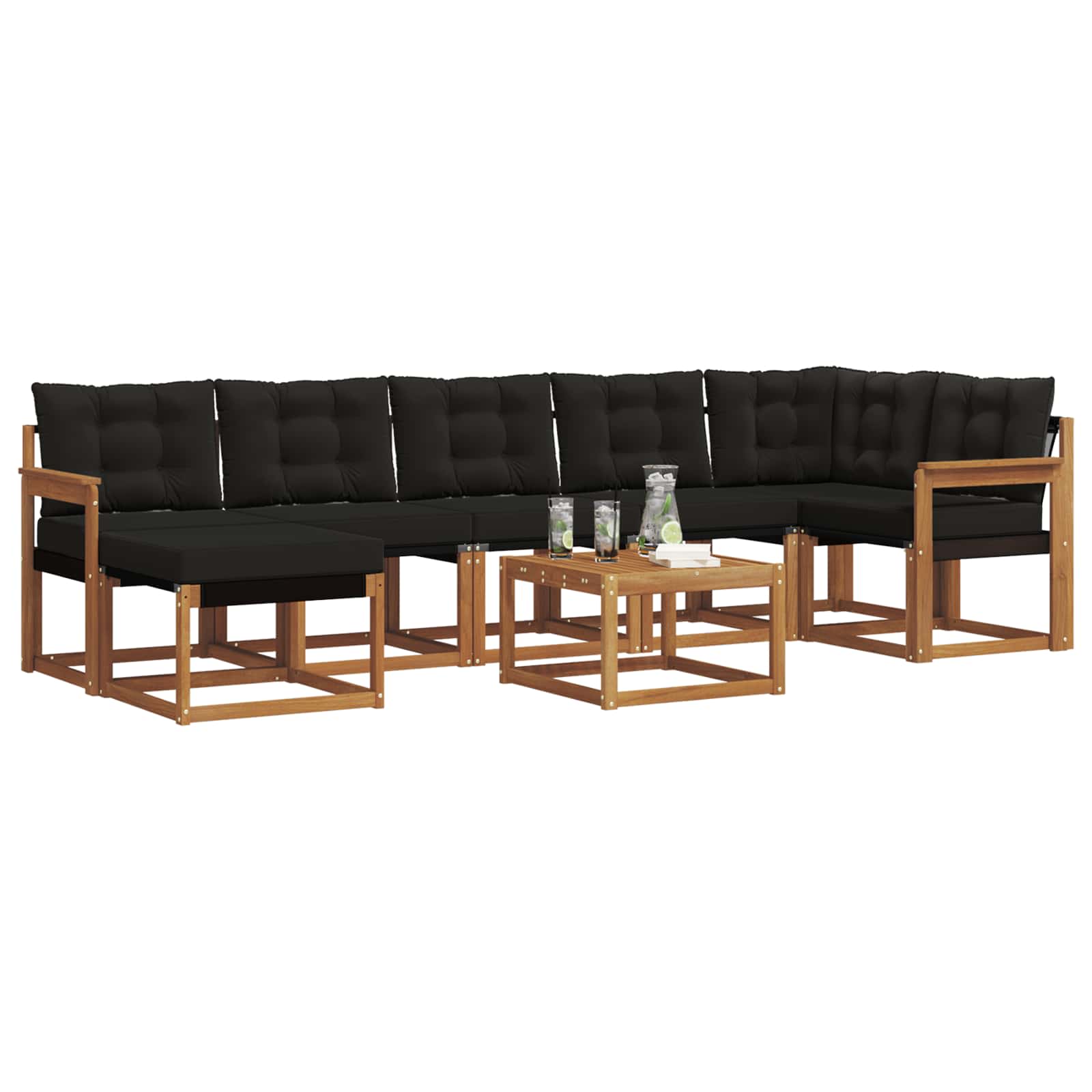 Set di divani da esterno con cuscino 8 pcs Naturale e Nero | homemem39