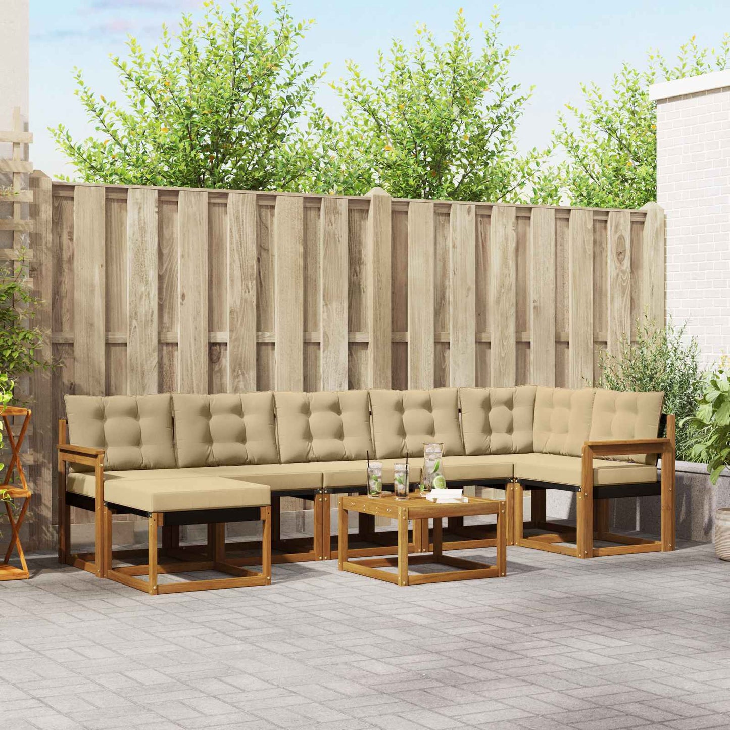 Set di divani da esterno con cuscino 8 pcs Naturale e Beige | homemem39