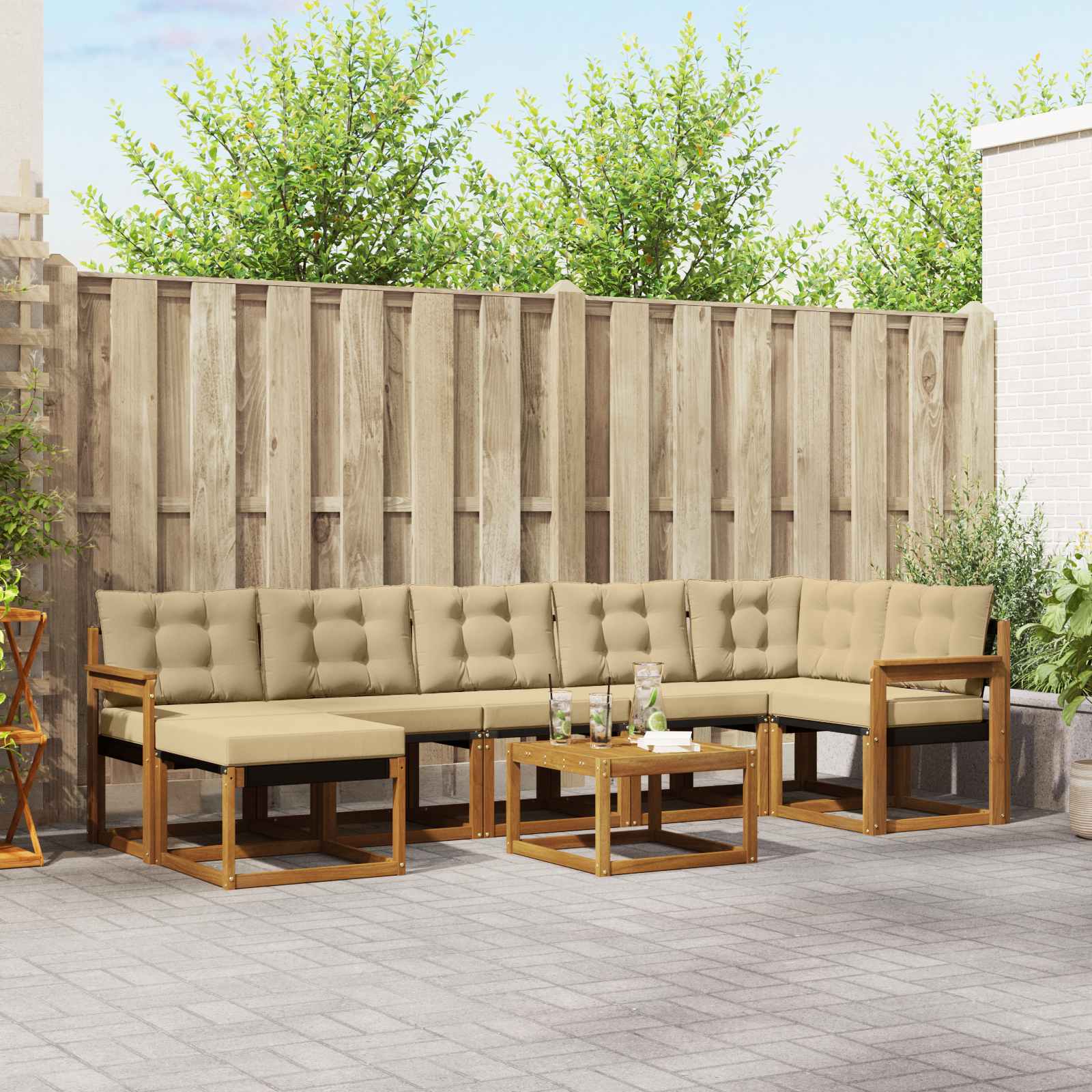 Set di divani da esterno con cuscino 8 pcs Naturale e Beige | homemem39