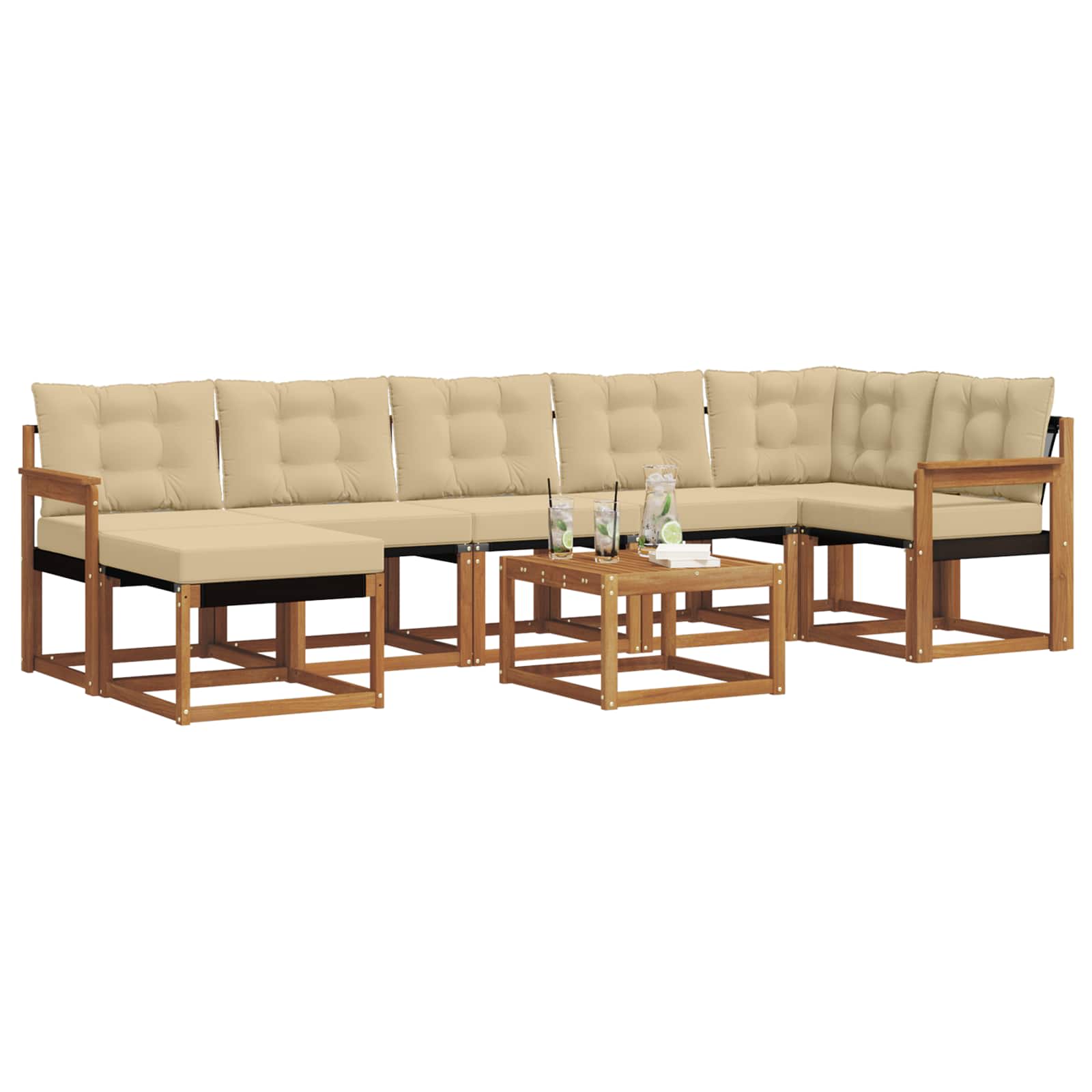 Set di divani da esterno con cuscino 8 pcs Naturale e Beige | homemem39