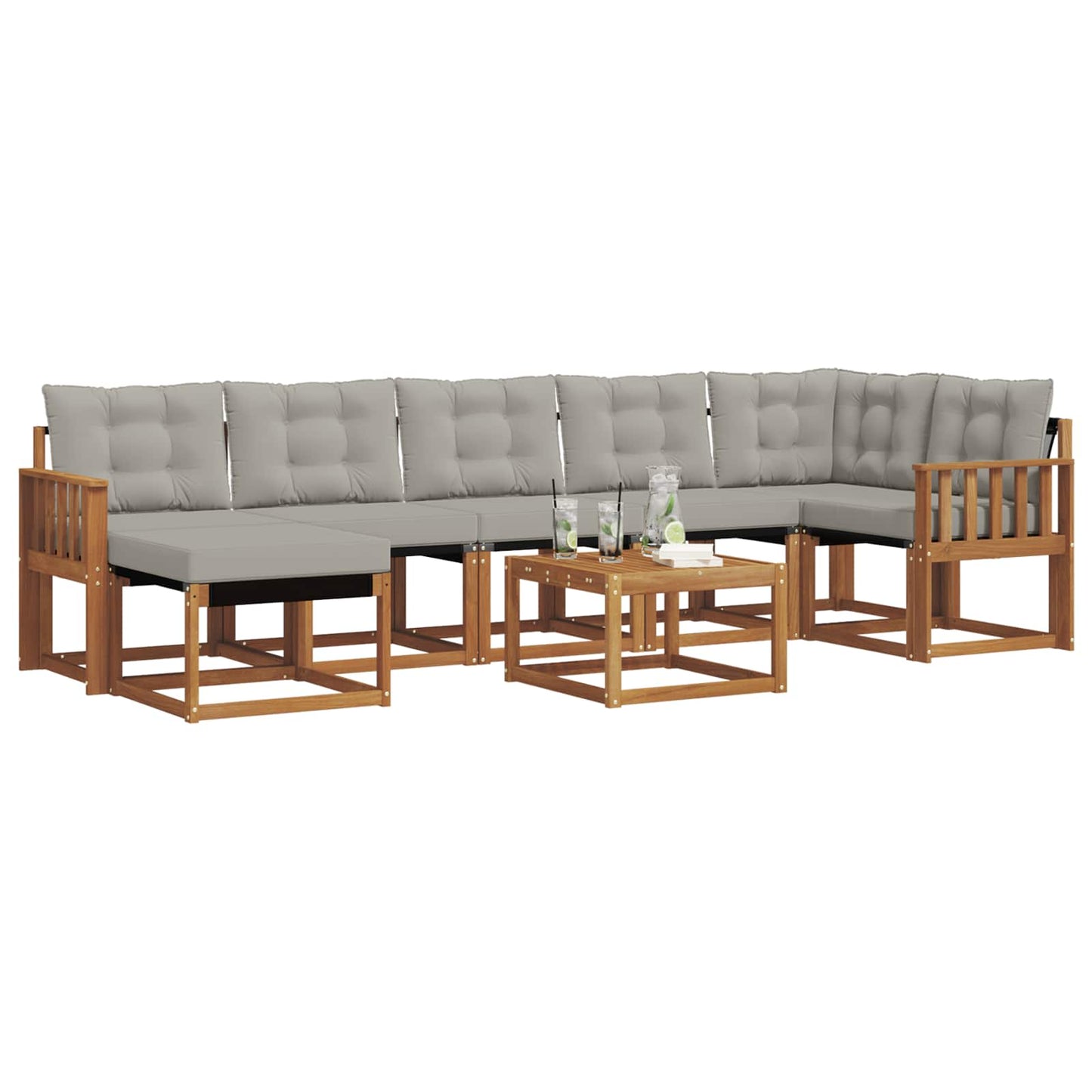 Set di divani da esterno 8 pcs Grigio Naturale e Chiaro