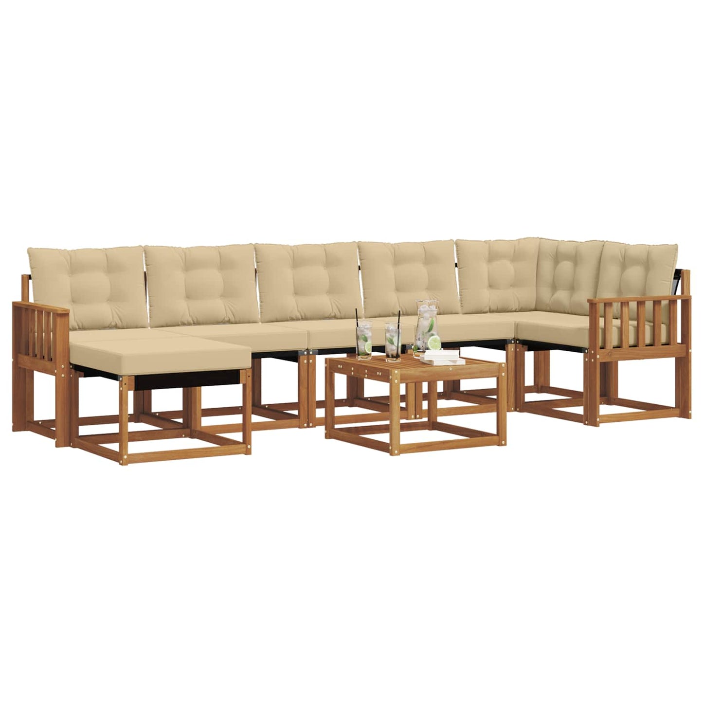 Set di divani da esterno con cuscino 8 pcs Naturale e Beige