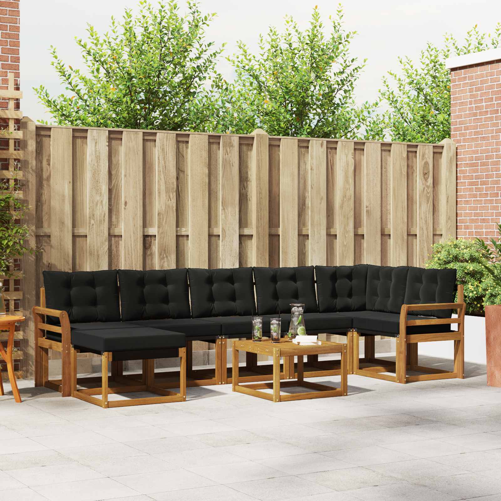 Set di divani da esterno con cuscino 8 pcs Naturale e Nero | homemem39