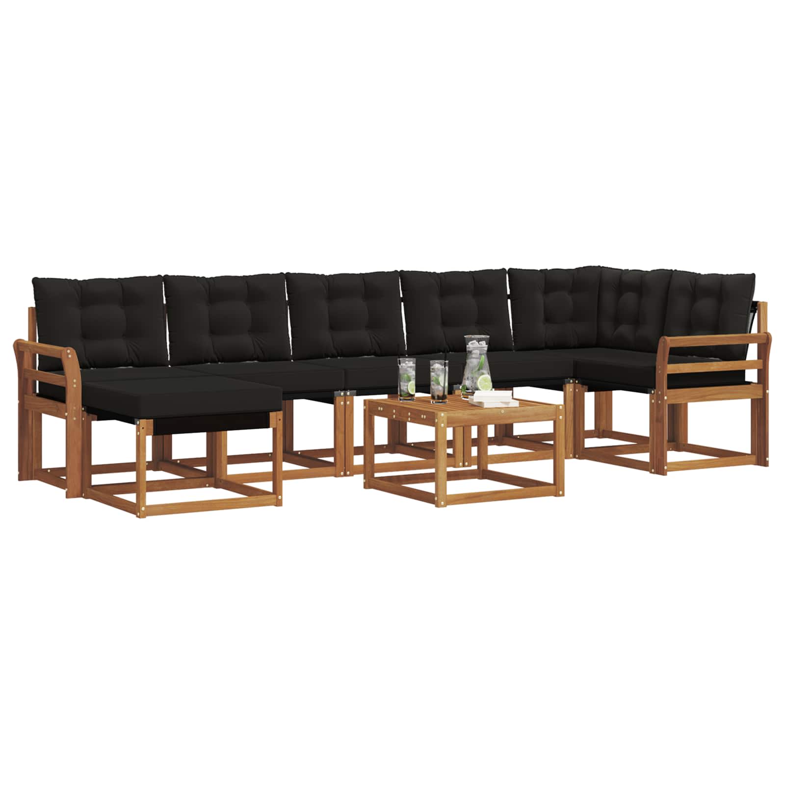 Set di divani da esterno con cuscino 8 pcs Naturale e Nero | homemem39
