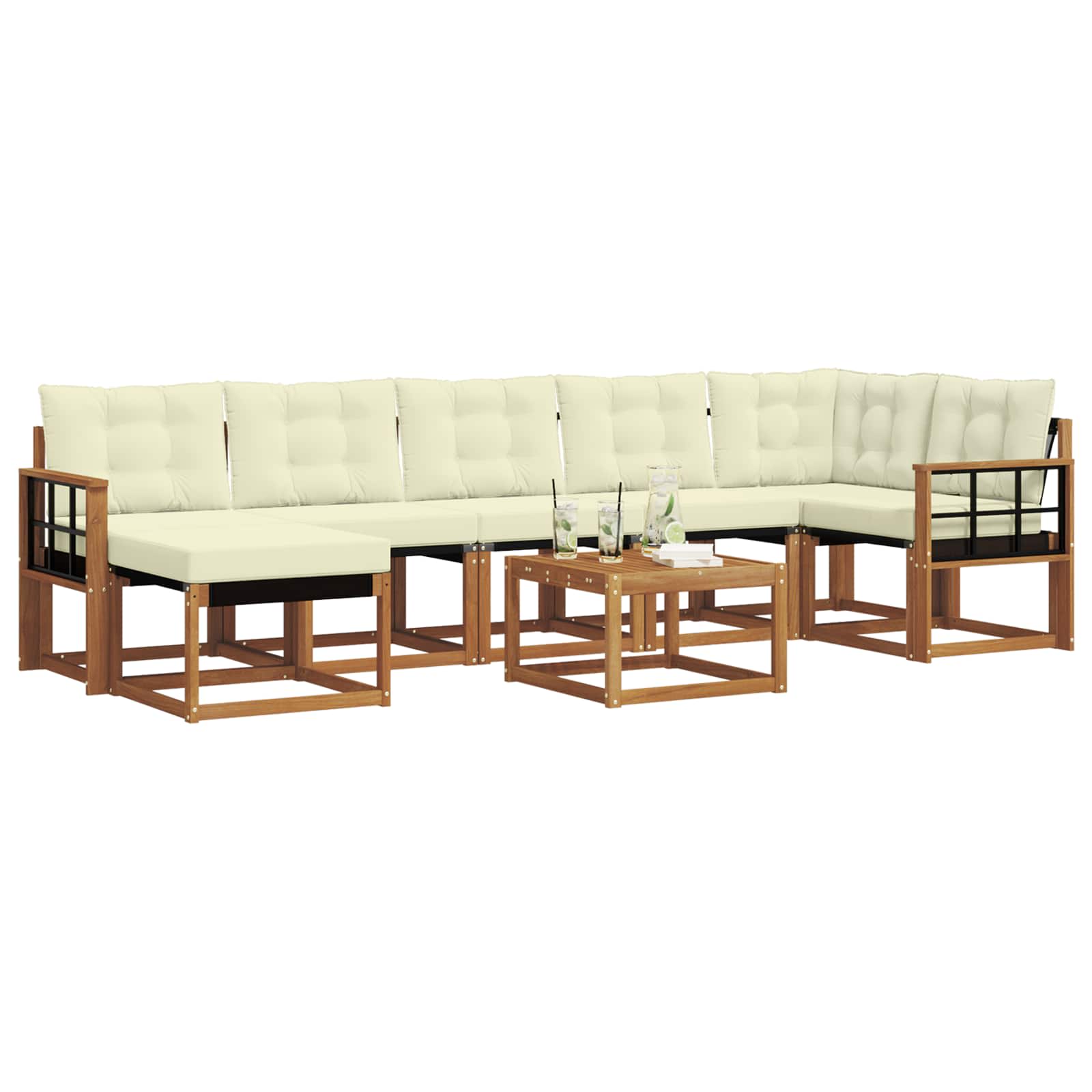 Set di divani da esterno con cuscino 8 pcs Naturale e Crema | homemem39