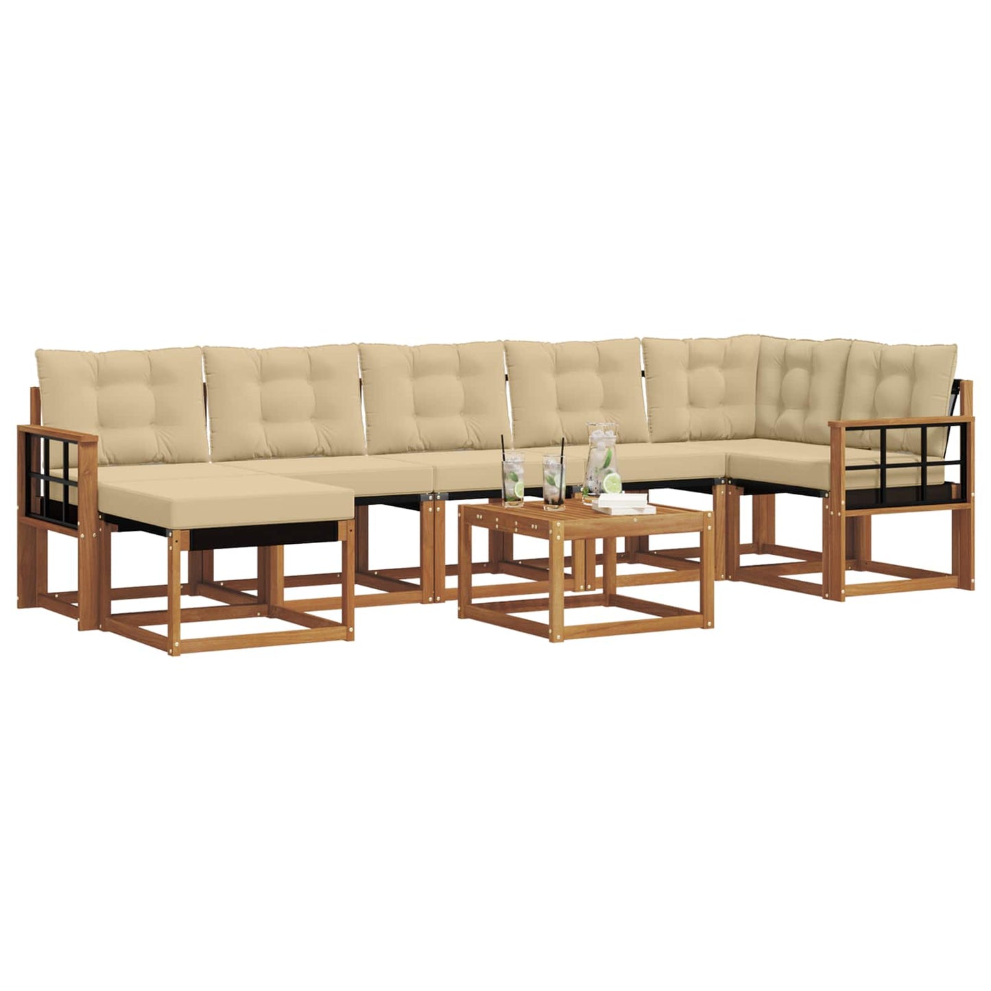 Set di divani da esterno con cuscino 8 pcs Naturale e Beige