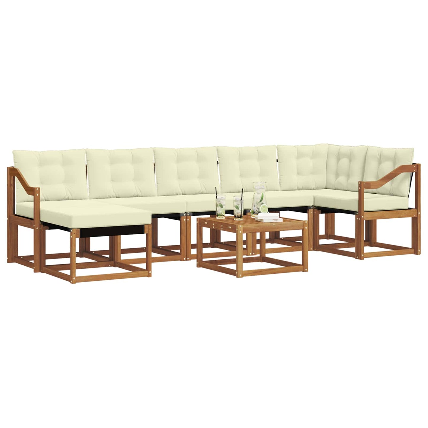 Set di divani da esterno con cuscino 8 pcs Naturale e Crema