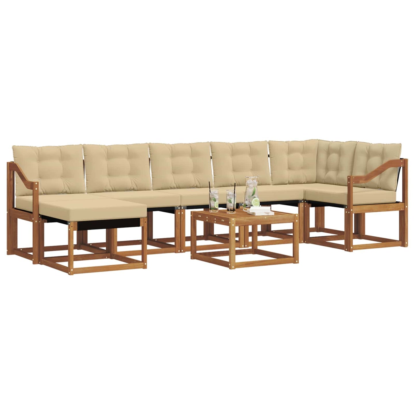 Set di divani da esterno con cuscino 8 pcs Naturale e Beige