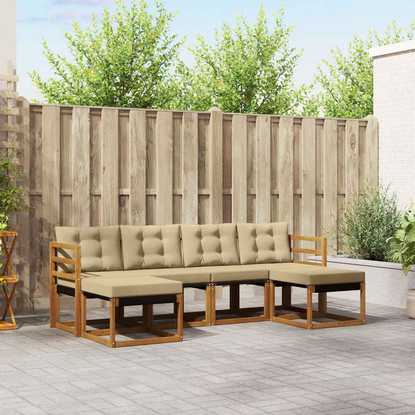 Set di divani da esterno con cuscino 6 pcs Naturale e Beige