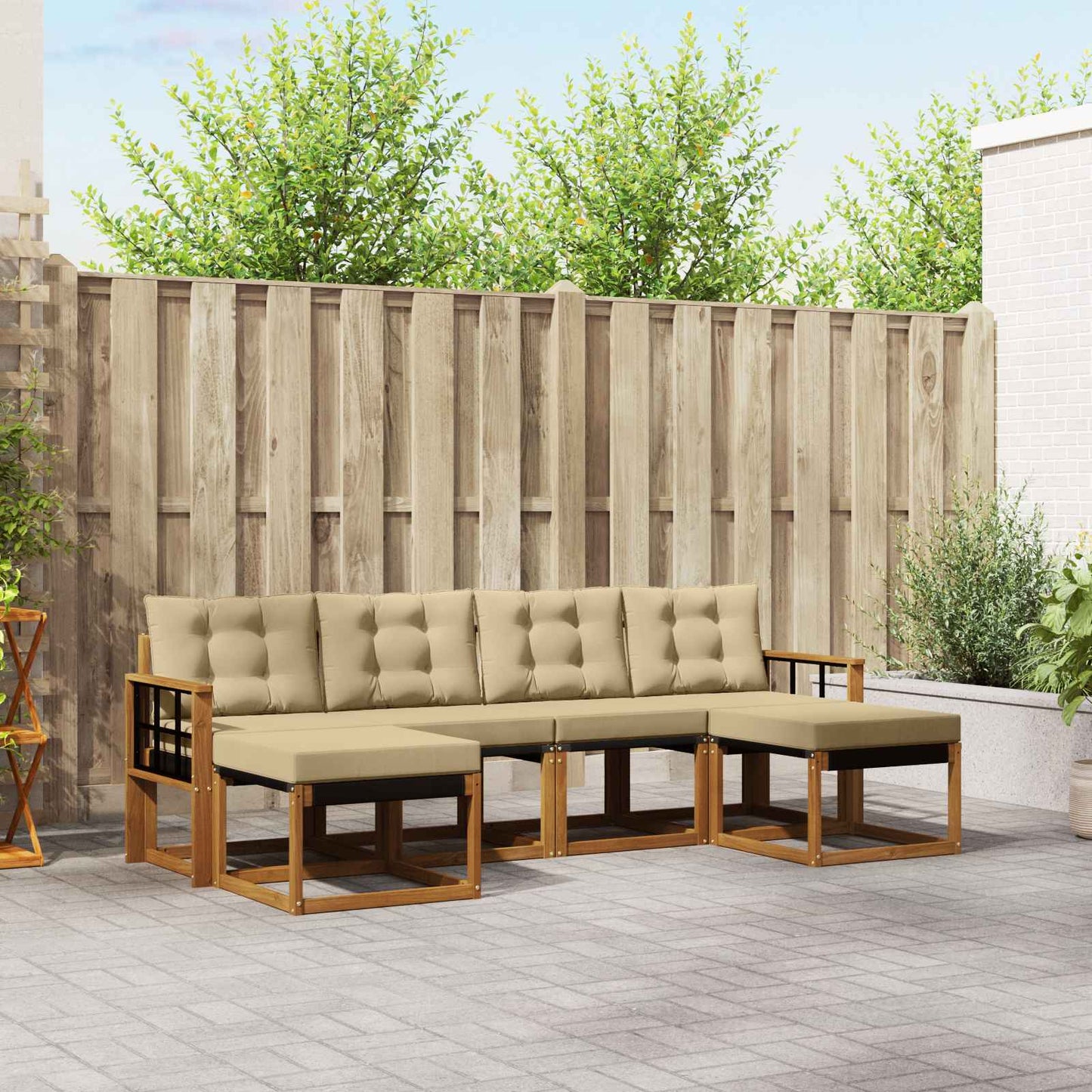 Set di divani da esterno con cuscino 6 pcs Naturale e Beige