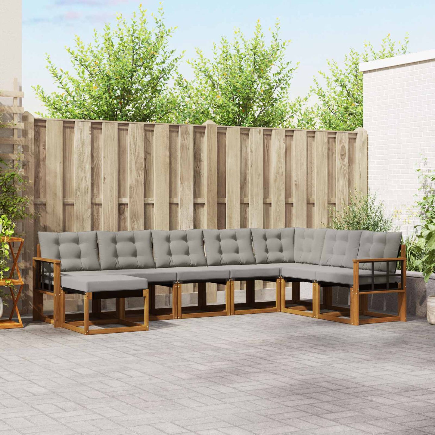 Set di divani da esterno 8 pcs Grigio Naturale e Chiaro