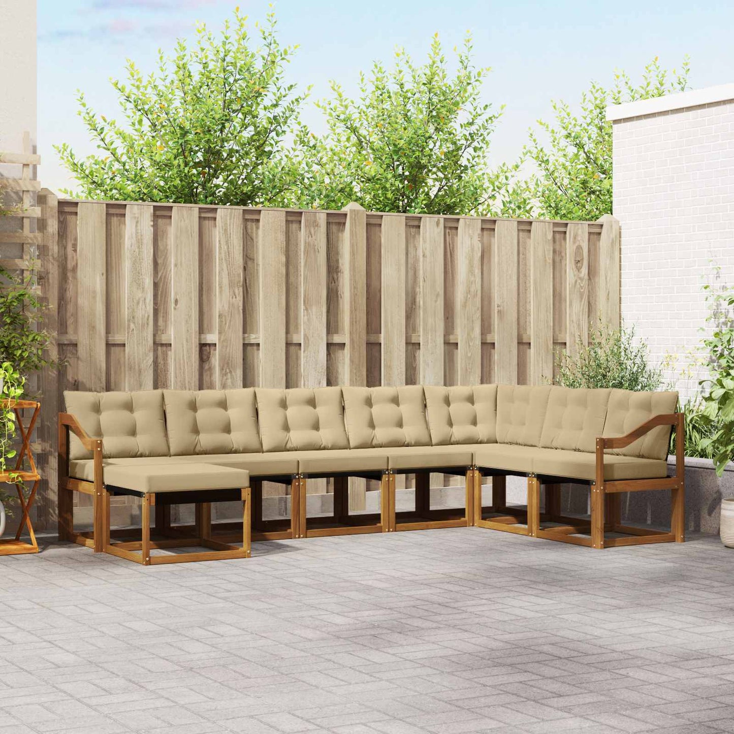 Set di divani da esterno con cuscino 8 pcs Naturale e Beige