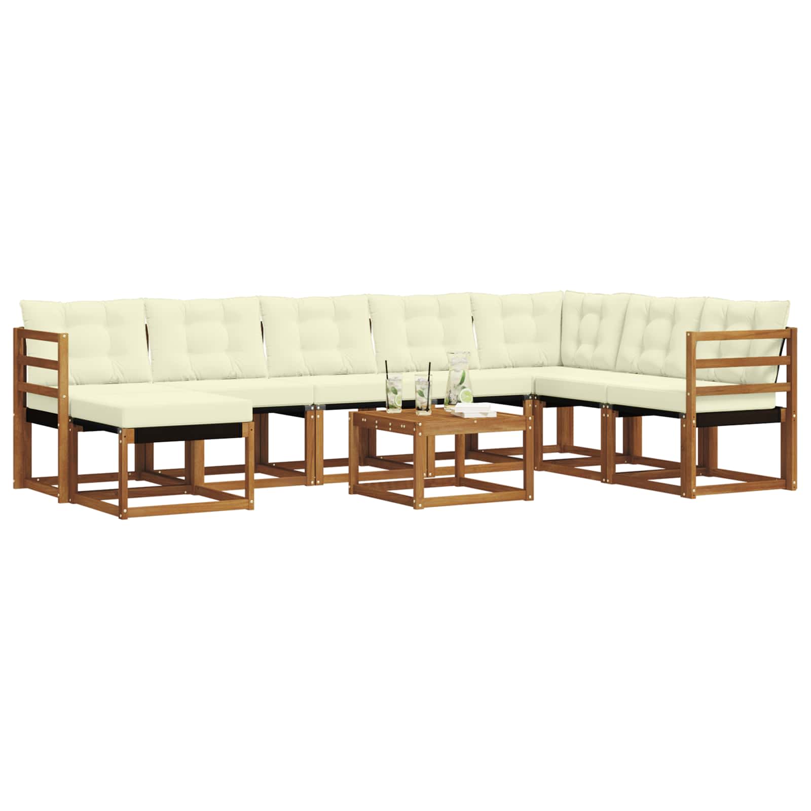 Set di divani da esterno con cuscino 9 pcs Naturale e Crema | homemem39