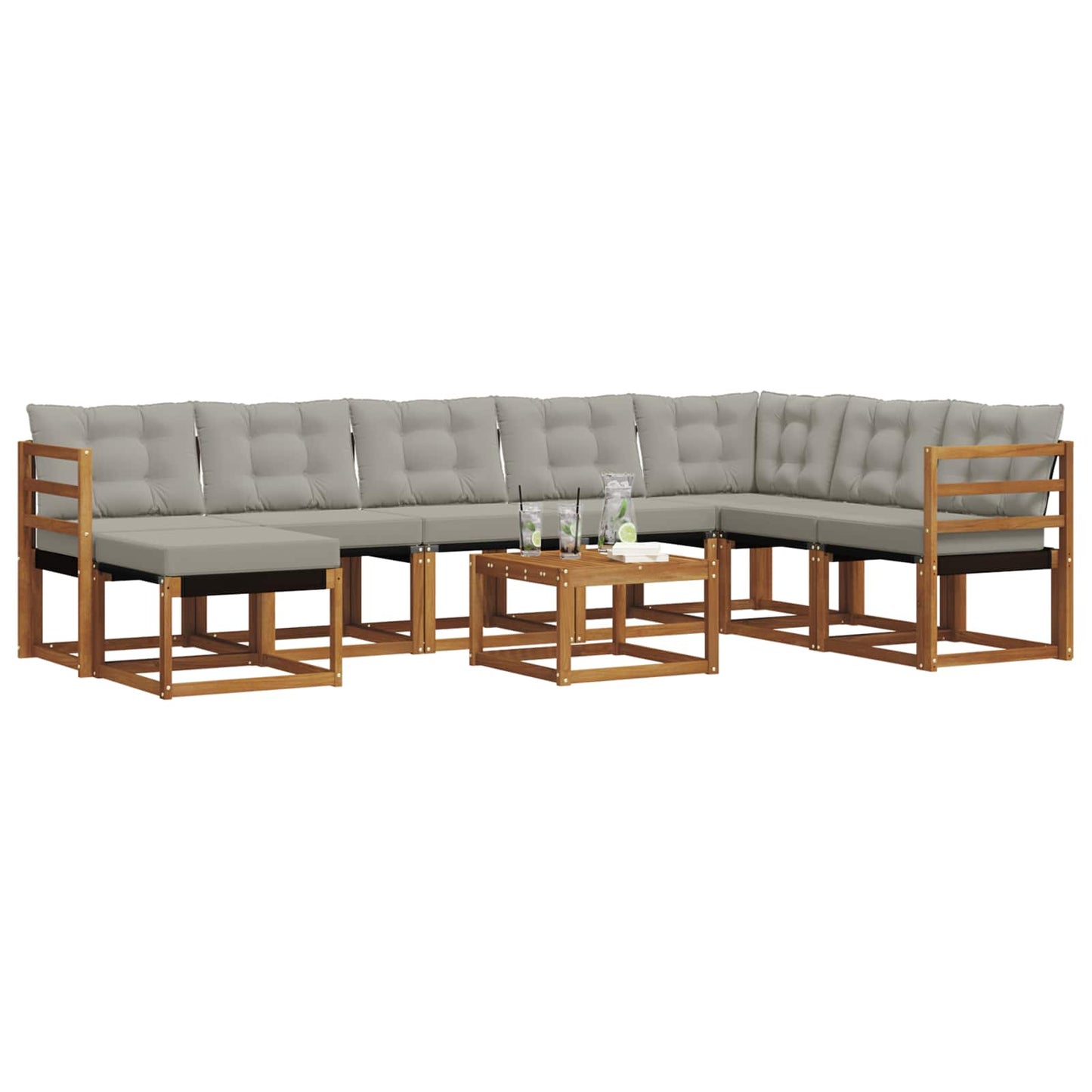 Set di divani da esterno 9 pcs Grigio Naturale e Chiaro | homemem39