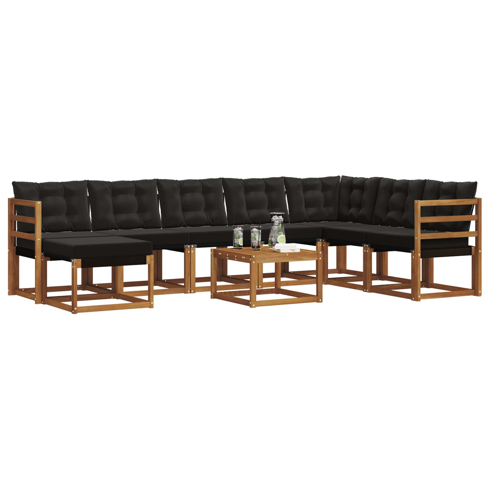 Set di divani da esterno con cuscino 9 pcs Naturale e Nero | homemem39