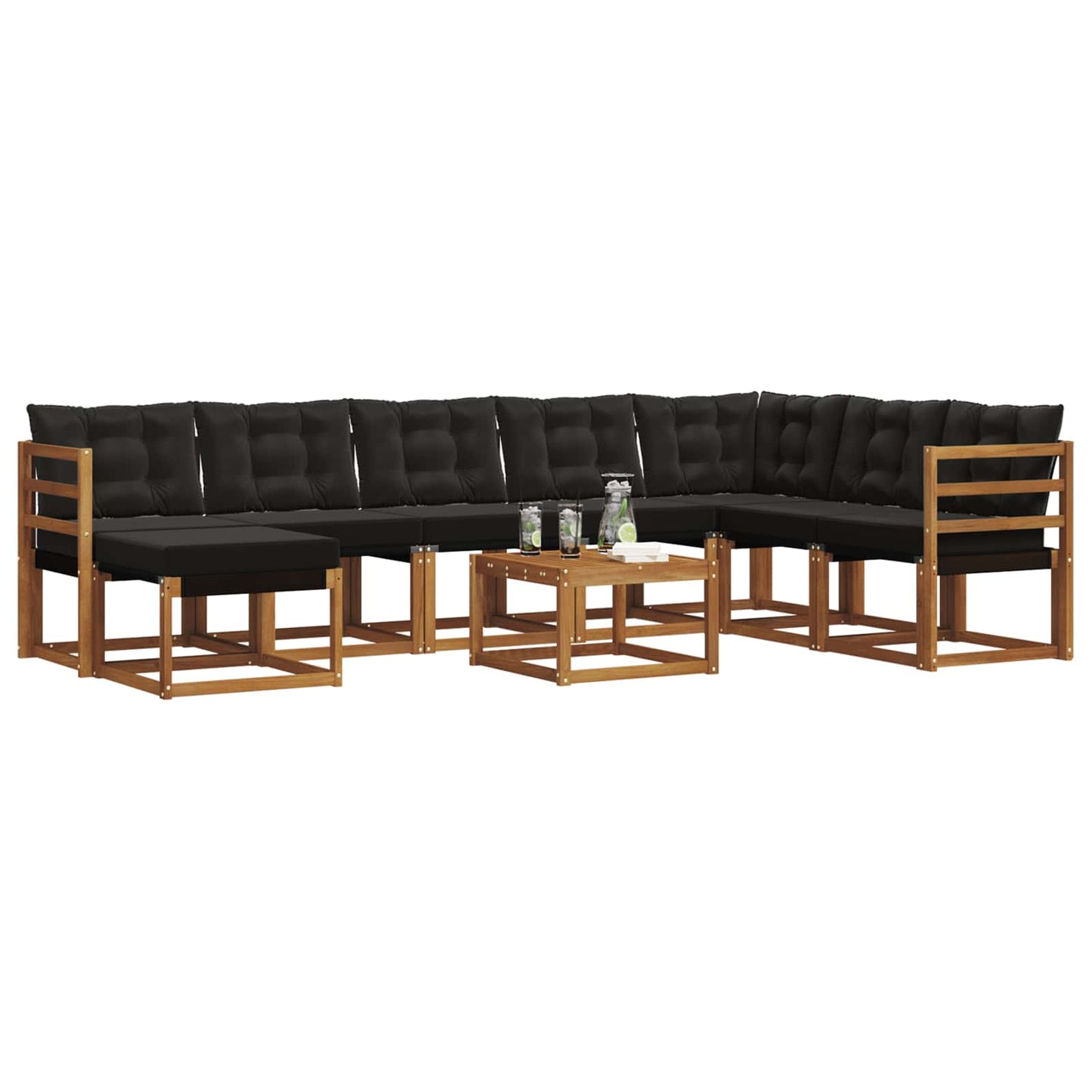 Set di divani da esterno con cuscino 9 pcs Naturale e Nero