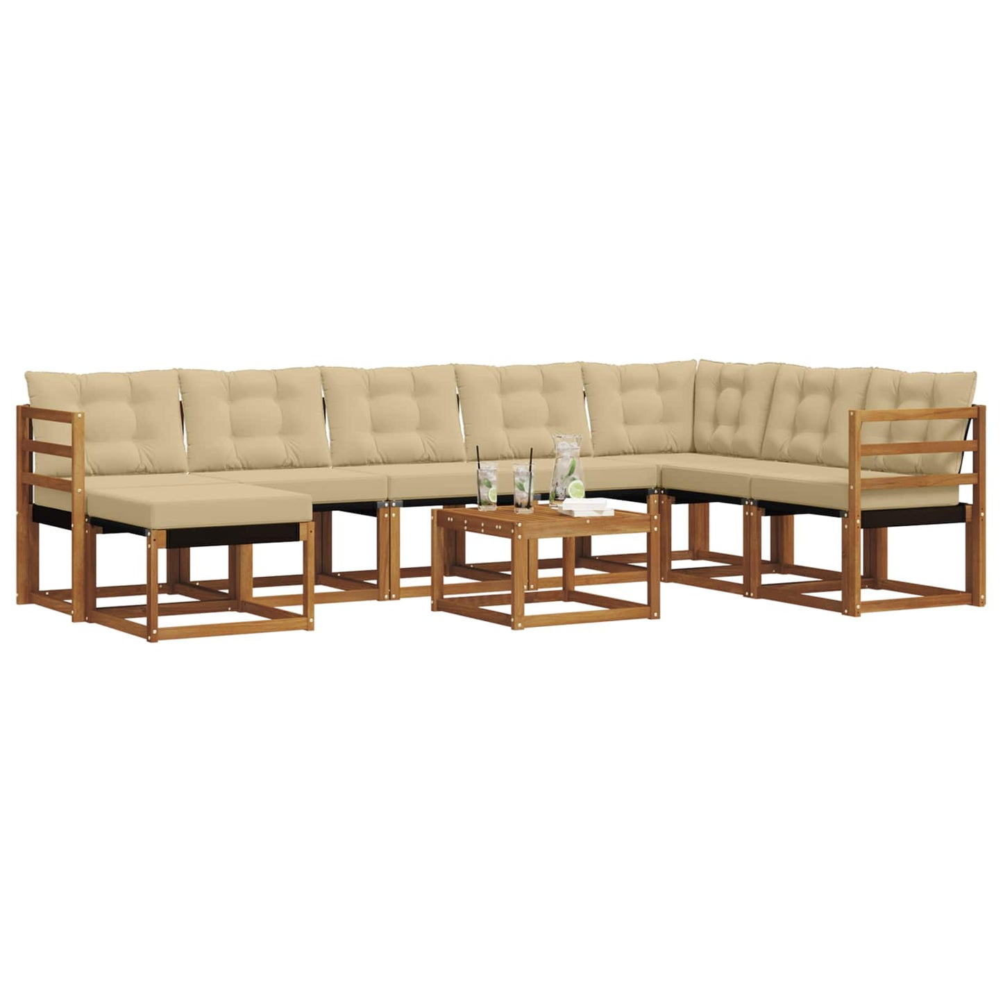 Set di divani da esterno con cuscino 9 pcs Naturale e Beige | homemem39