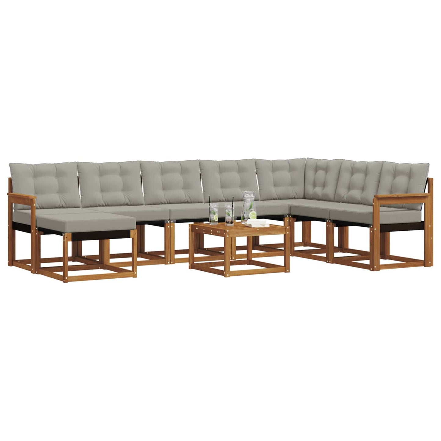 Set di divani da esterno 9 pcs Grigio Naturale e Chiaro | homemem39