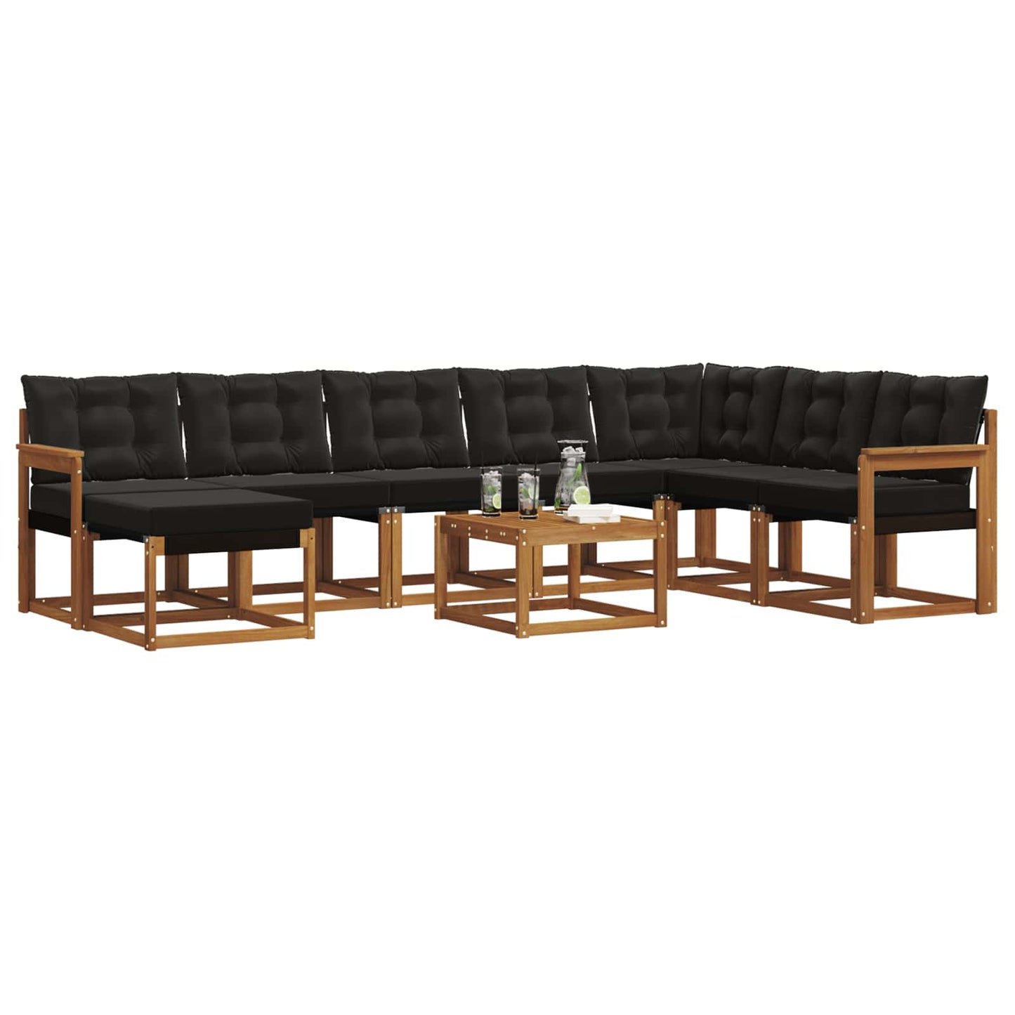 Set di divani da esterno con cuscino 9 pcs Naturale e Nero | homemem39