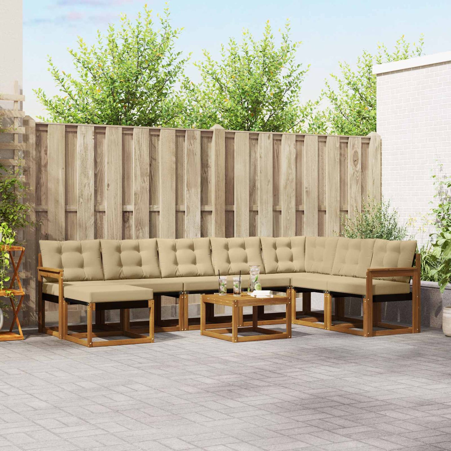 Set di divani da esterno con cuscino 9 pcs Naturale e Beige