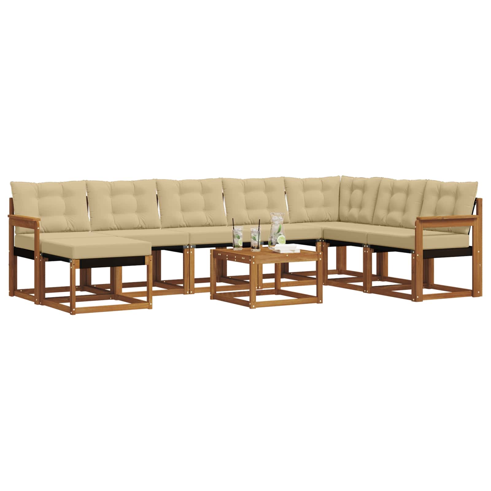 Set di divani da esterno con cuscino 9 pcs Naturale e Beige | homemem39