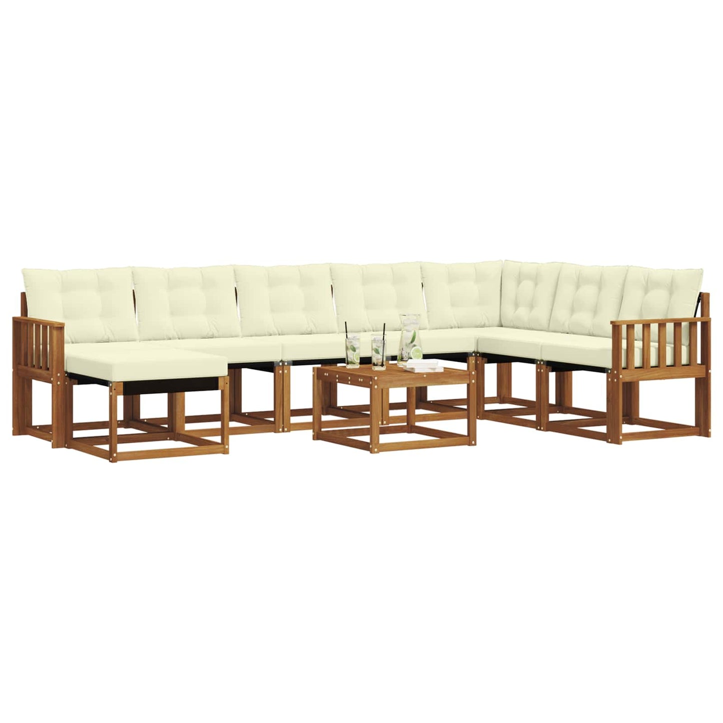 Set di divani da esterno con cuscino 9 pcs Naturale e Crema | homemem39