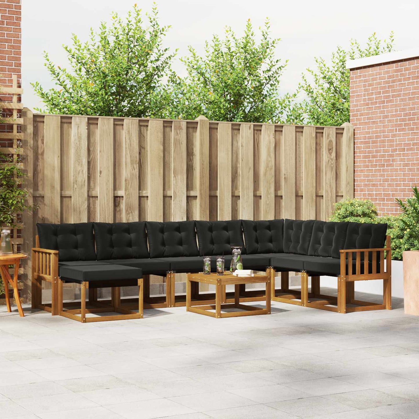 Set di divani da esterno con cuscino 9 pcs Naturale e Nero