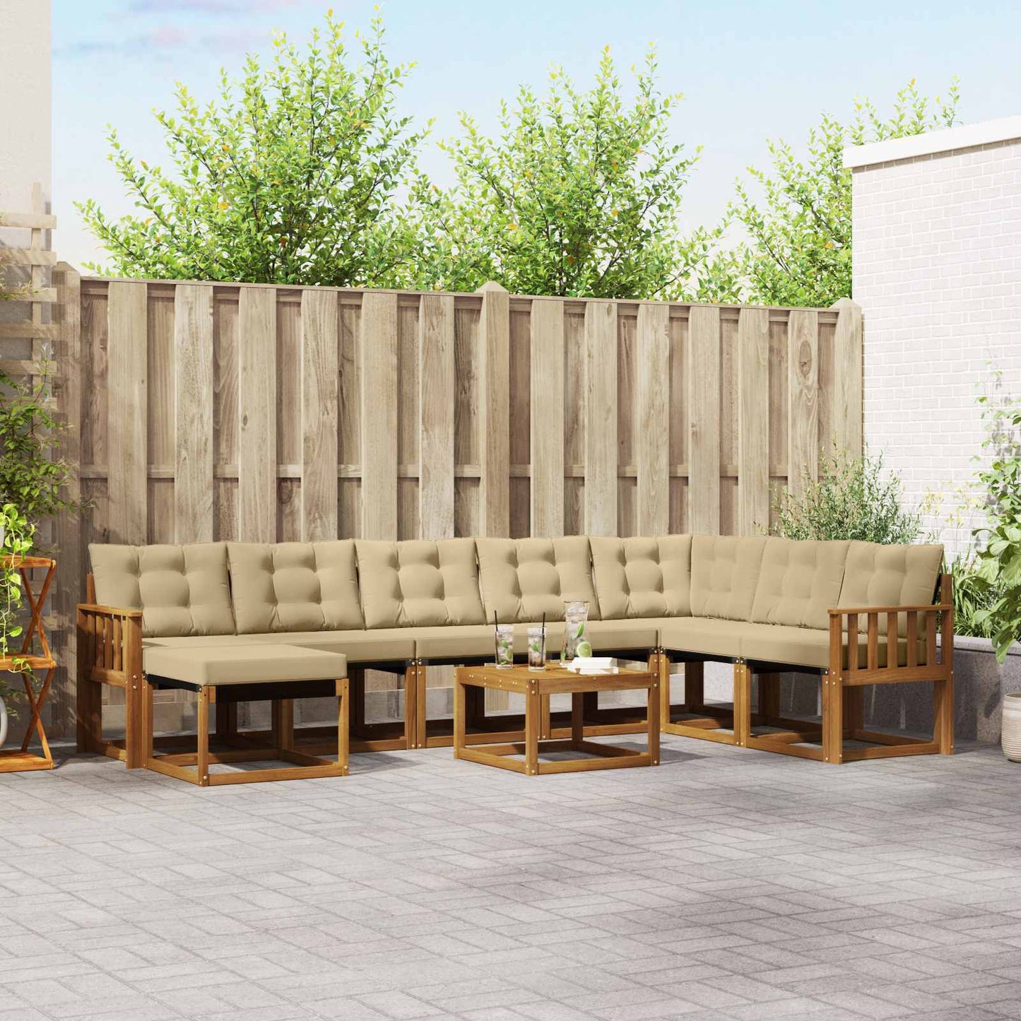 Set di divani da esterno con cuscino 9 pcs Naturale e Beige