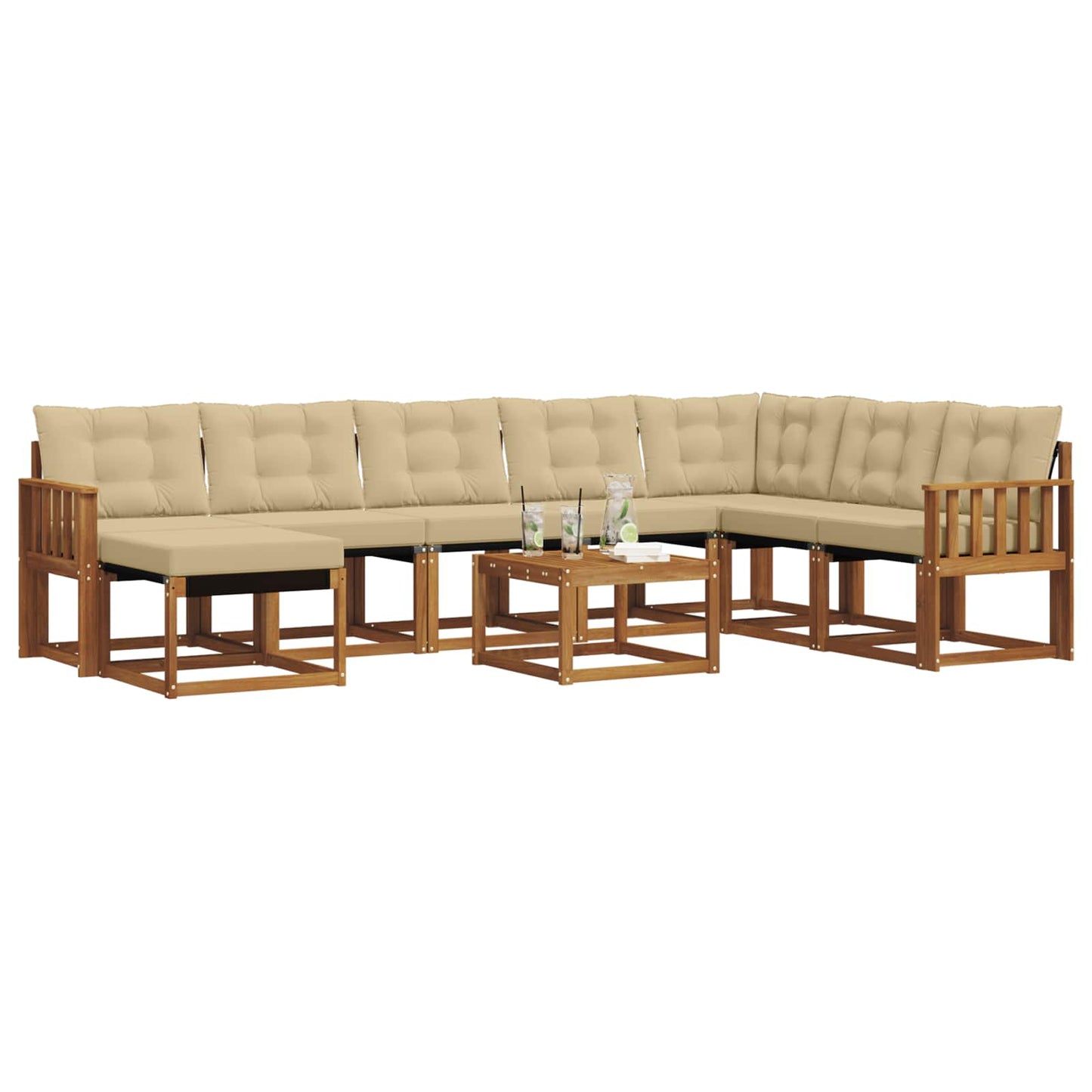 Set di divani da esterno con cuscino 9 pcs Naturale e Beige