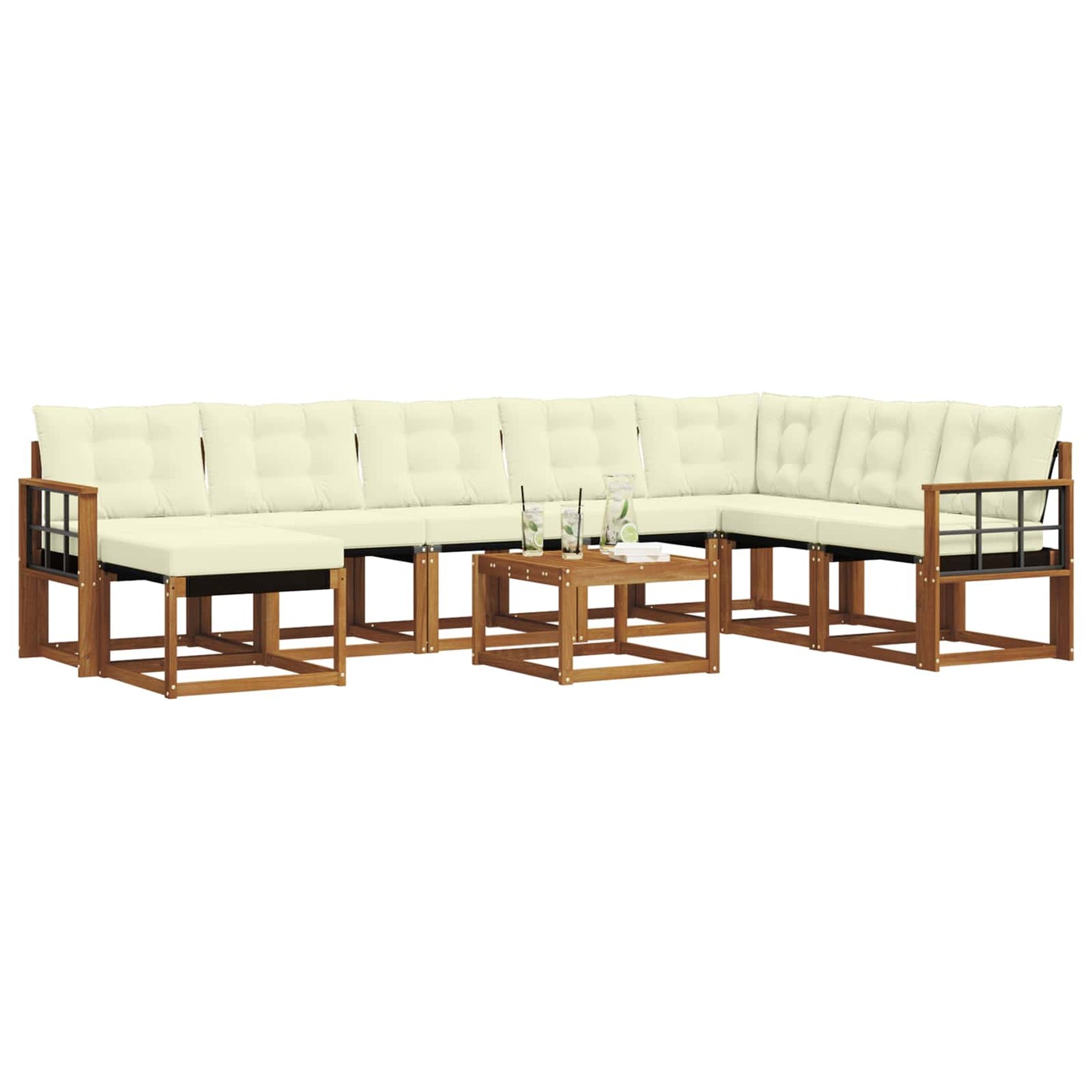 Set di divani da esterno con cuscino 9 pcs Naturale e Crema | homemem39