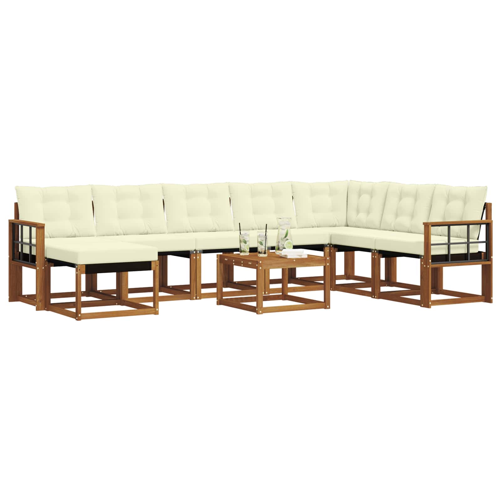Set di divani da esterno con cuscino 9 pcs Naturale e Crema | homemem39