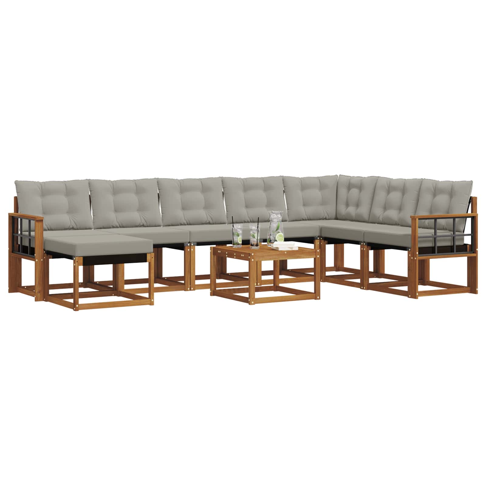 Set di divani da esterno 9 pcs Grigio Naturale e Chiaro | homemem39