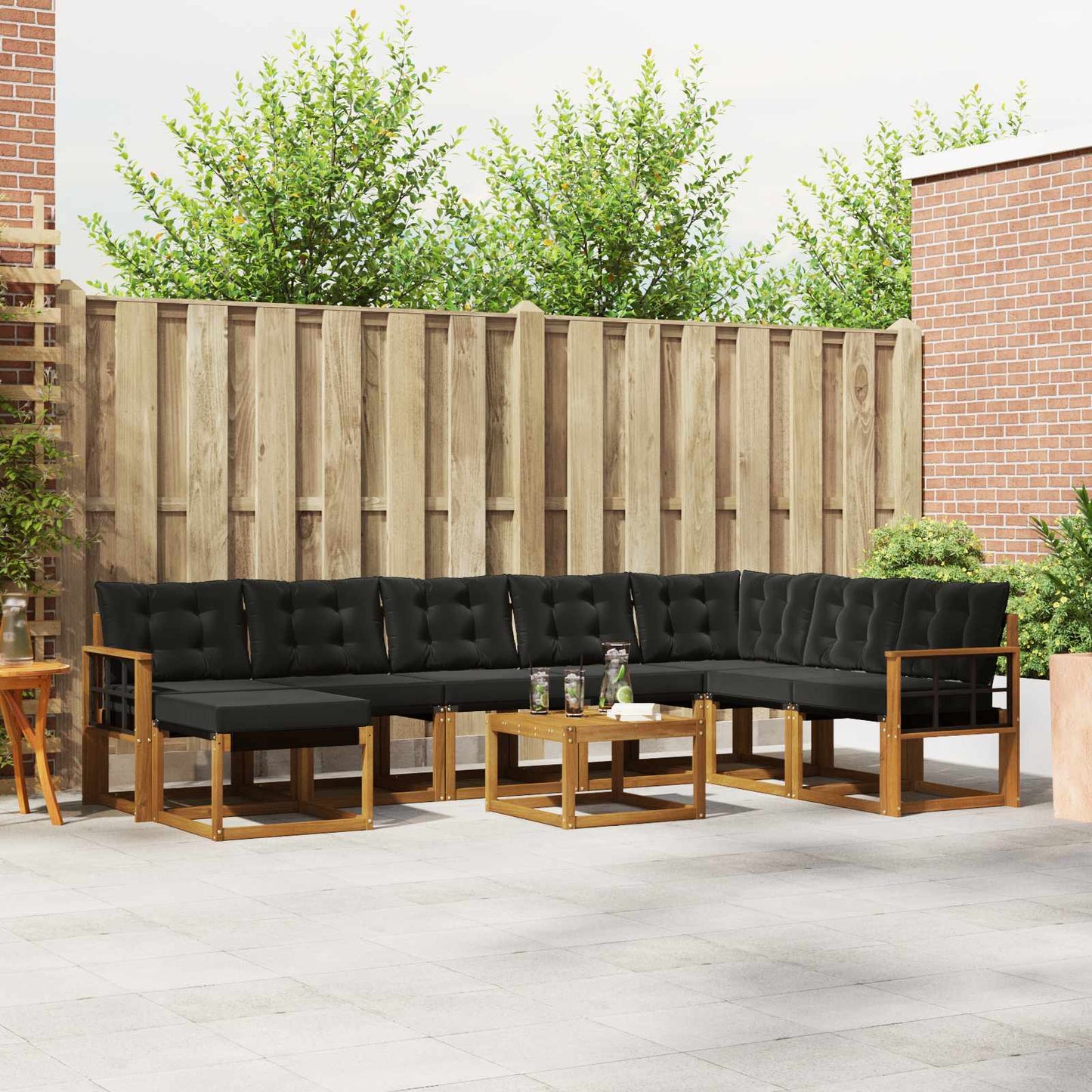 Set di divani da esterno con cuscino 9 pcs Naturale e Nero | homemem39